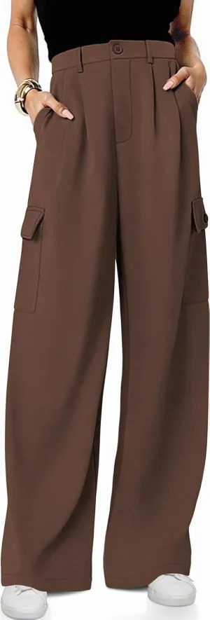 UEU Womens High Waisted Wide Leg Cargo Pants Baggy Dress Pants Business Casual Work Trousers with 4 Pockets 2025 Trendy