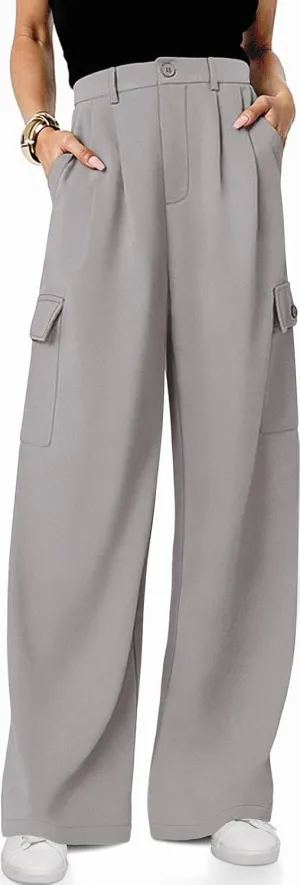 UEU Womens High Waisted Wide Leg Cargo Pants Baggy Dress Pants Business Casual Work Trousers with 4 Pockets 2025 Trendy