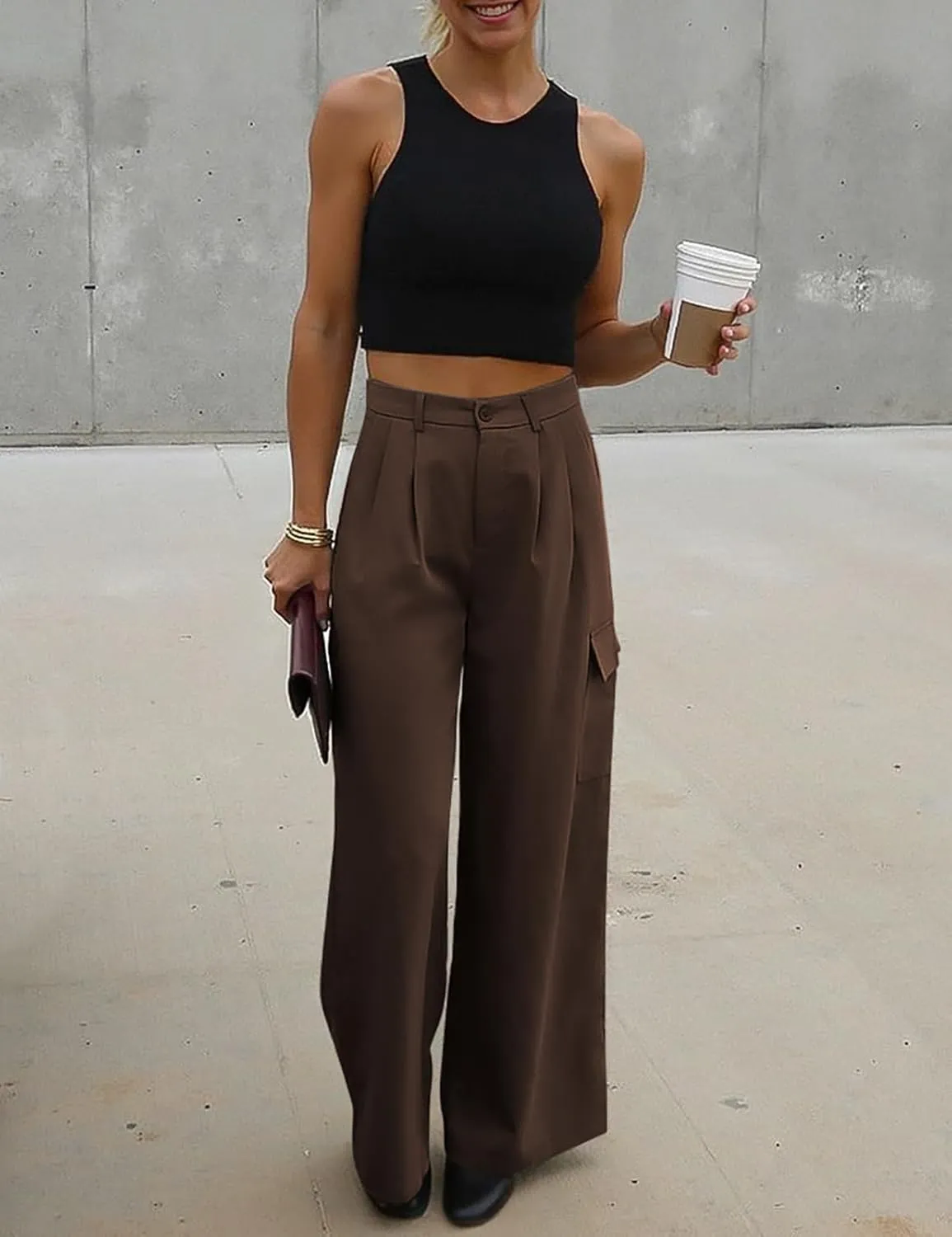 UEU Womens High Waisted Wide Leg Cargo Pants Baggy Dress Pants Business Casual Work Trousers with 4 Pockets 2025 Trendy