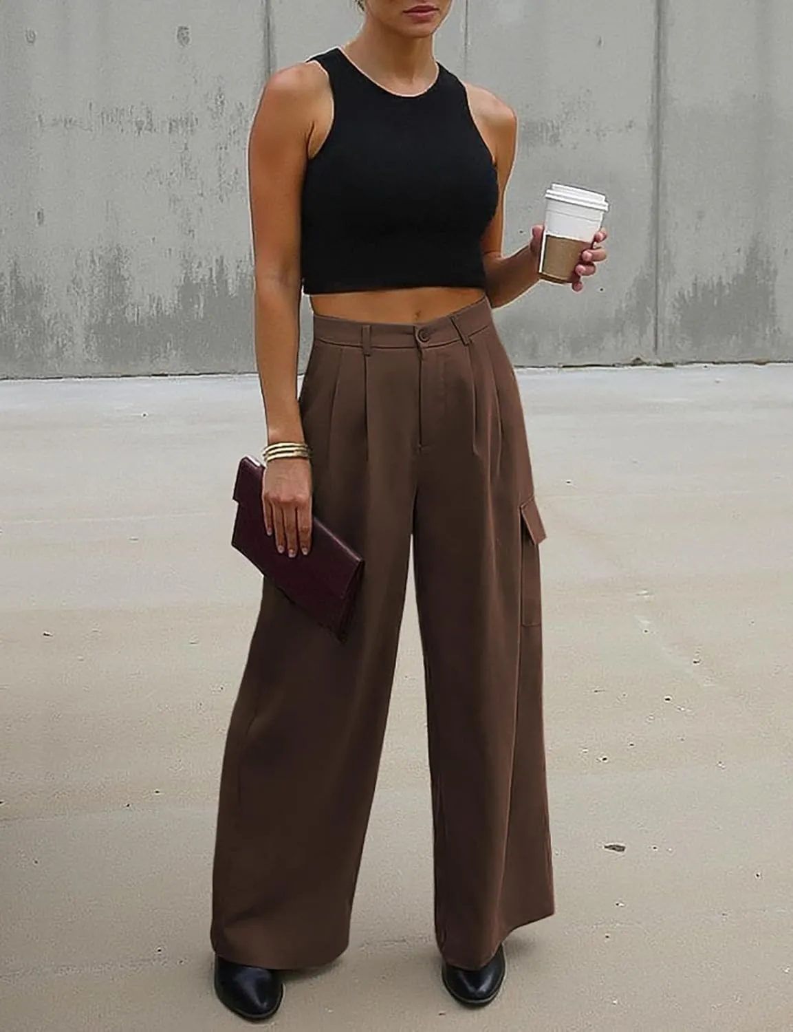 UEU Womens High Waisted Wide Leg Cargo Pants Baggy Dress Pants Business Casual Work Trousers with 4 Pockets 2025 Trendy