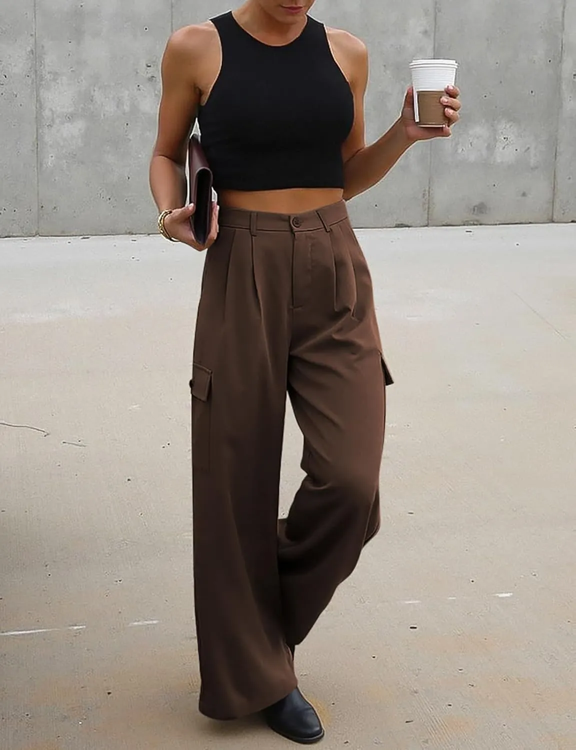 UEU Womens High Waisted Wide Leg Cargo Pants Baggy Dress Pants Business Casual Work Trousers with 4 Pockets 2025 Trendy