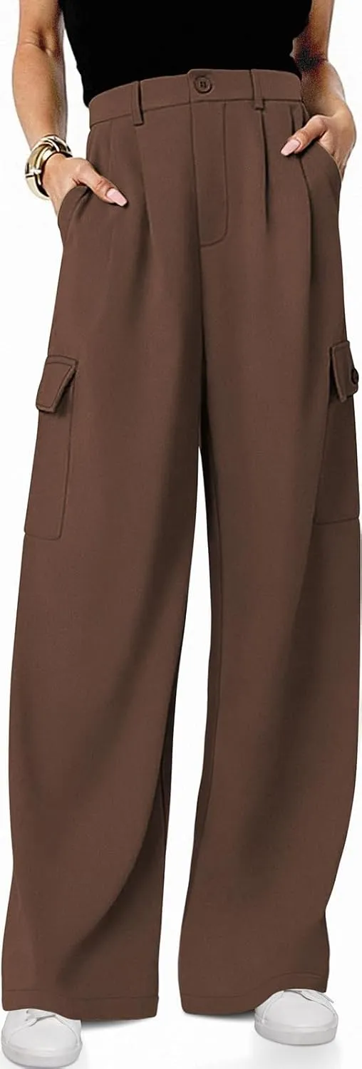 UEU Womens High Waisted Wide Leg Cargo Pants Baggy Dress Pants Business Casual Work Trousers with 4 Pockets 2025 Trendy