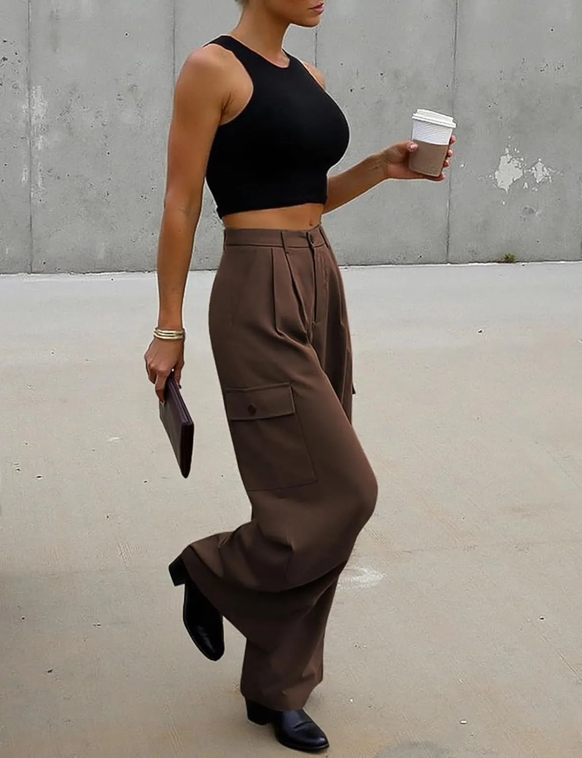 UEU Womens High Waisted Wide Leg Cargo Pants Baggy Dress Pants Business Casual Work Trousers with 4 Pockets 2025 Trendy