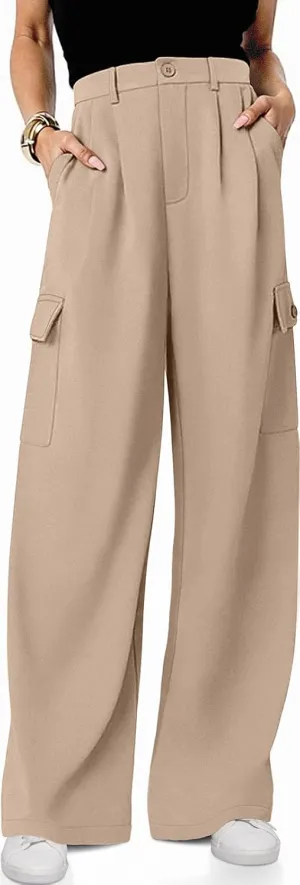 UEU Womens High Waisted Wide Leg Cargo Pants Baggy Dress Pants Business Casual Work Trousers with 4 Pockets 2025 Trendy
