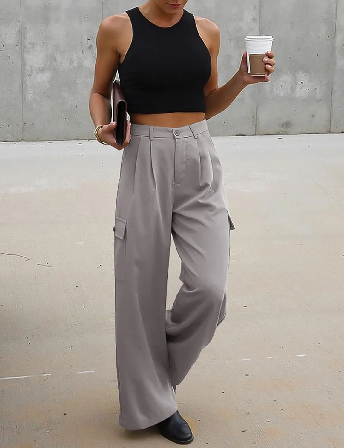 UEU Womens High Waisted Wide Leg Cargo Pants Baggy Dress Pants Business Casual Work Trousers with 4 Pockets 2025 Trendy