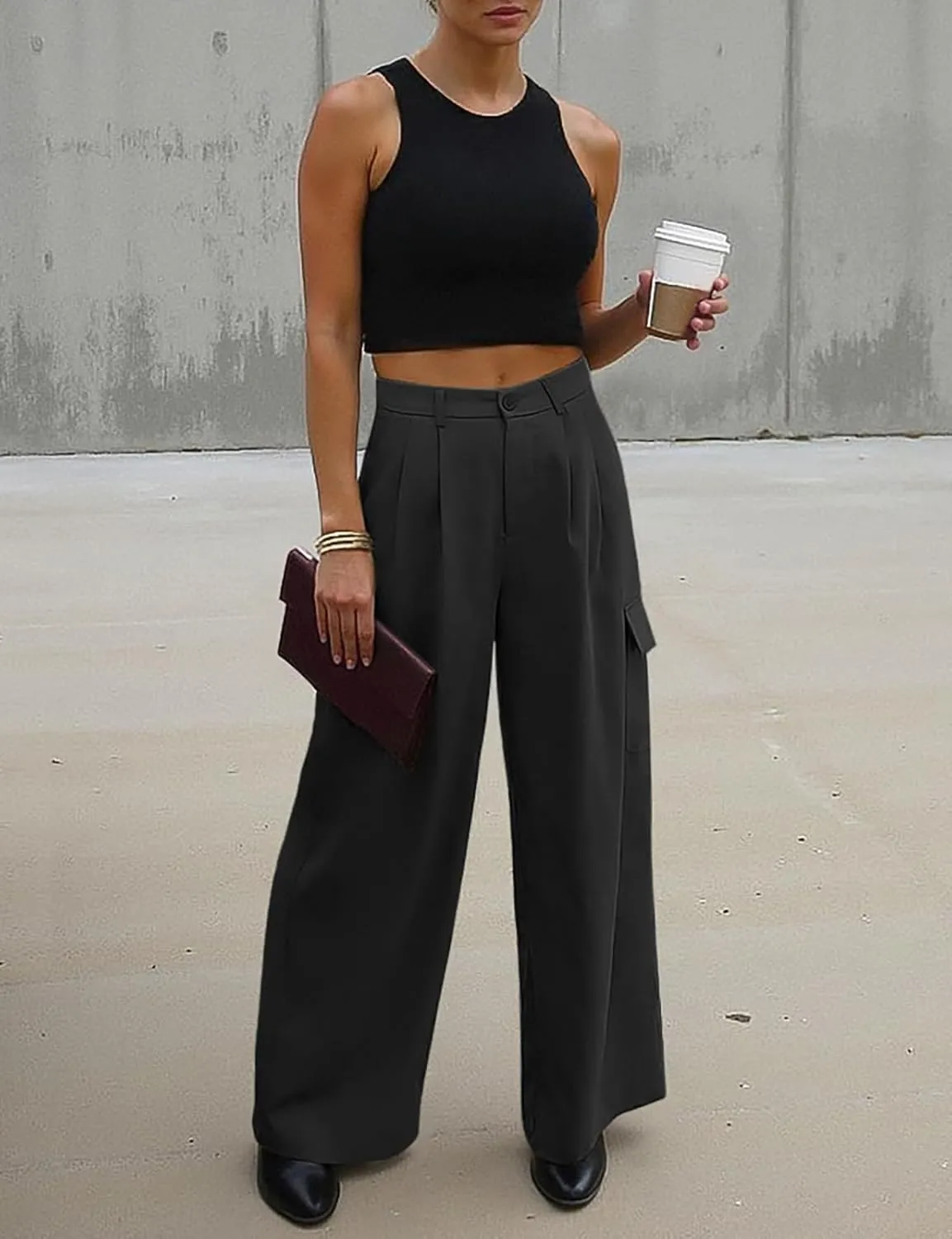 UEU Womens High Waisted Wide Leg Cargo Pants Baggy Dress Pants Business Casual Work Trousers with 4 Pockets 2025 Trendy