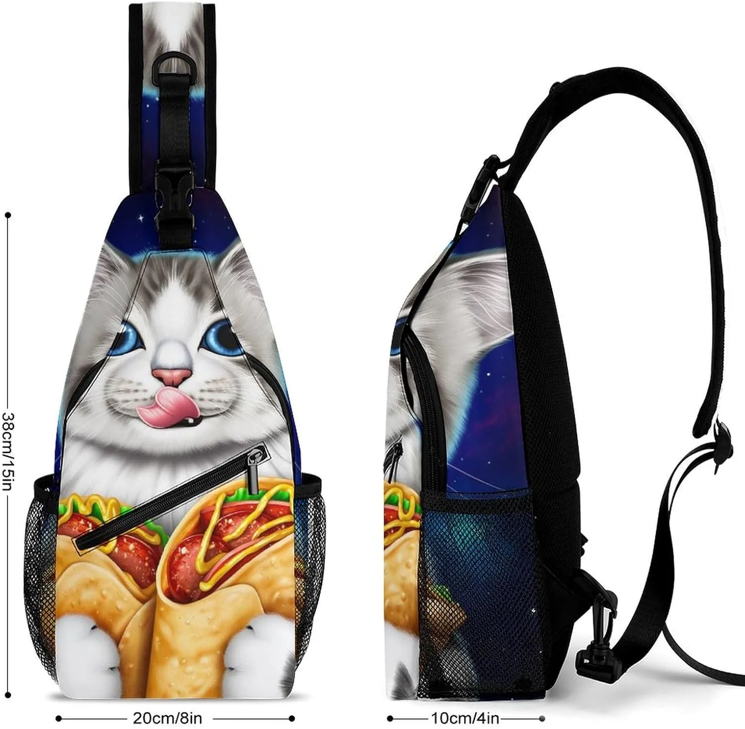Ultra Lightweight Sling Bag Backpack Chest Day Bag Multipurpose Anti-Theft Backpacking for Outdoor Cycling Hiking Travel, Tool Backpack (Galaxy Taco Cat Pizza Art)