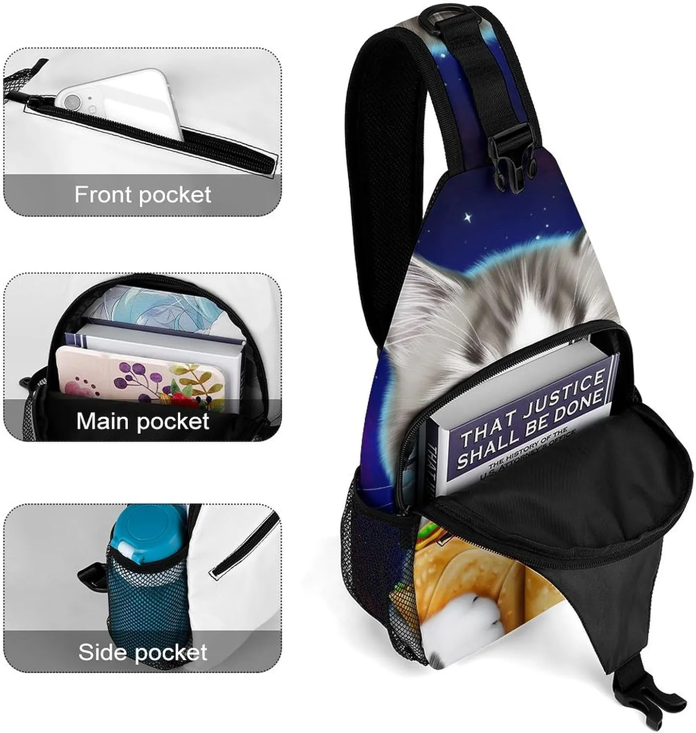 Ultra Lightweight Sling Bag Backpack Chest Day Bag Multipurpose Anti-Theft Backpacking for Outdoor Cycling Hiking Travel, Tool Backpack (Galaxy Taco Cat Pizza Art)