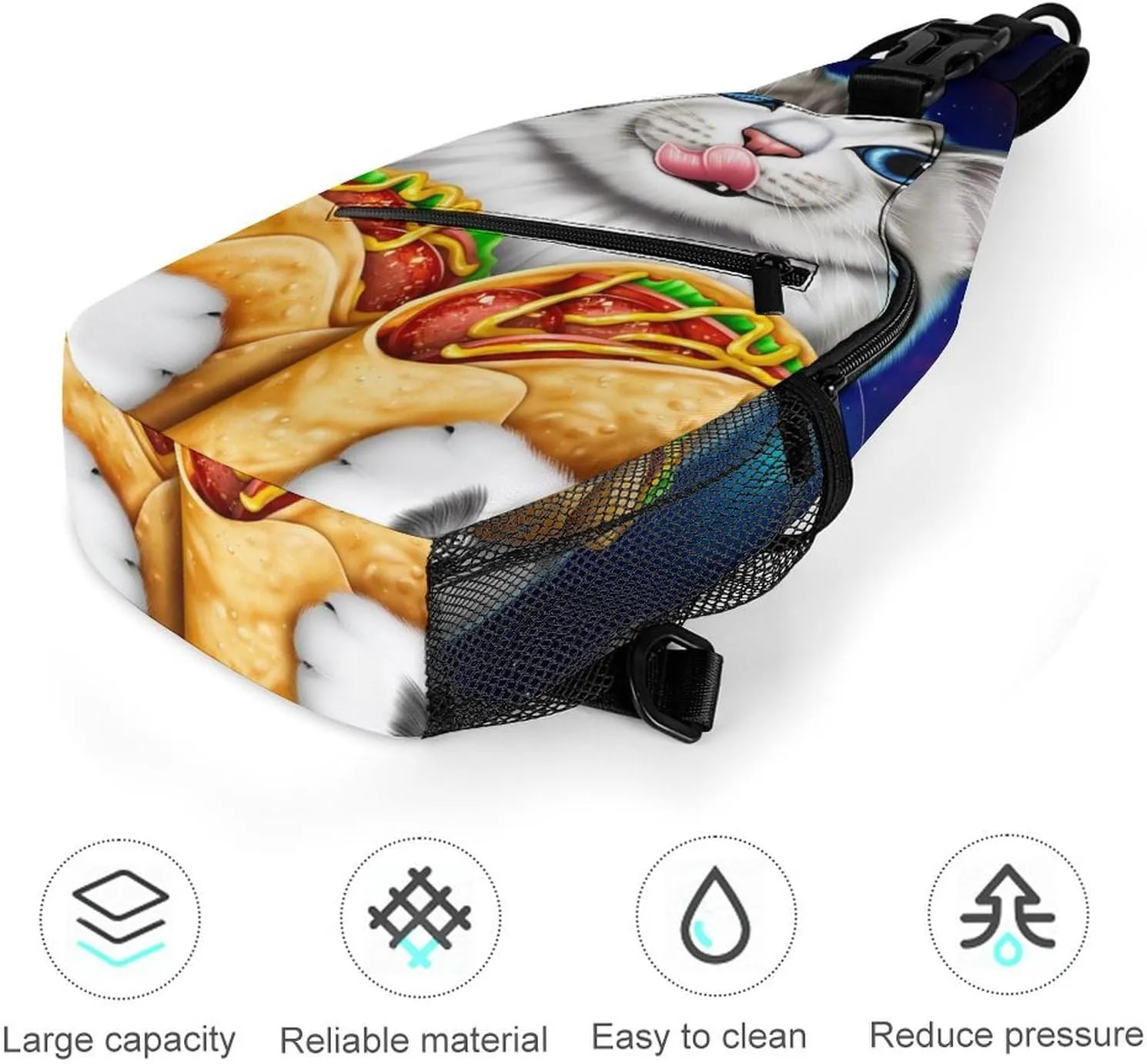 Ultra Lightweight Sling Bag Backpack Chest Day Bag Multipurpose Anti-Theft Backpacking for Outdoor Cycling Hiking Travel, Tool Backpack (Galaxy Taco Cat Pizza Art)