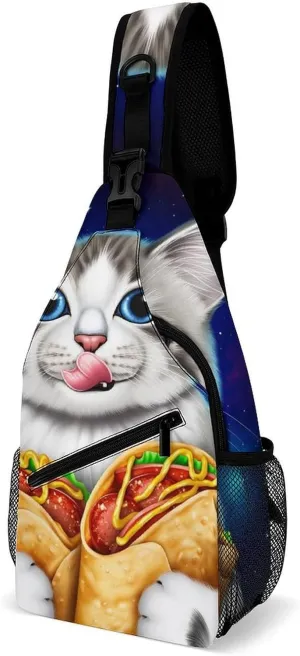 Ultra Lightweight Sling Bag Backpack Chest Day Bag Multipurpose Anti-Theft Backpacking for Outdoor Cycling Hiking Travel, Tool Backpack (Galaxy Taco Cat Pizza Art)