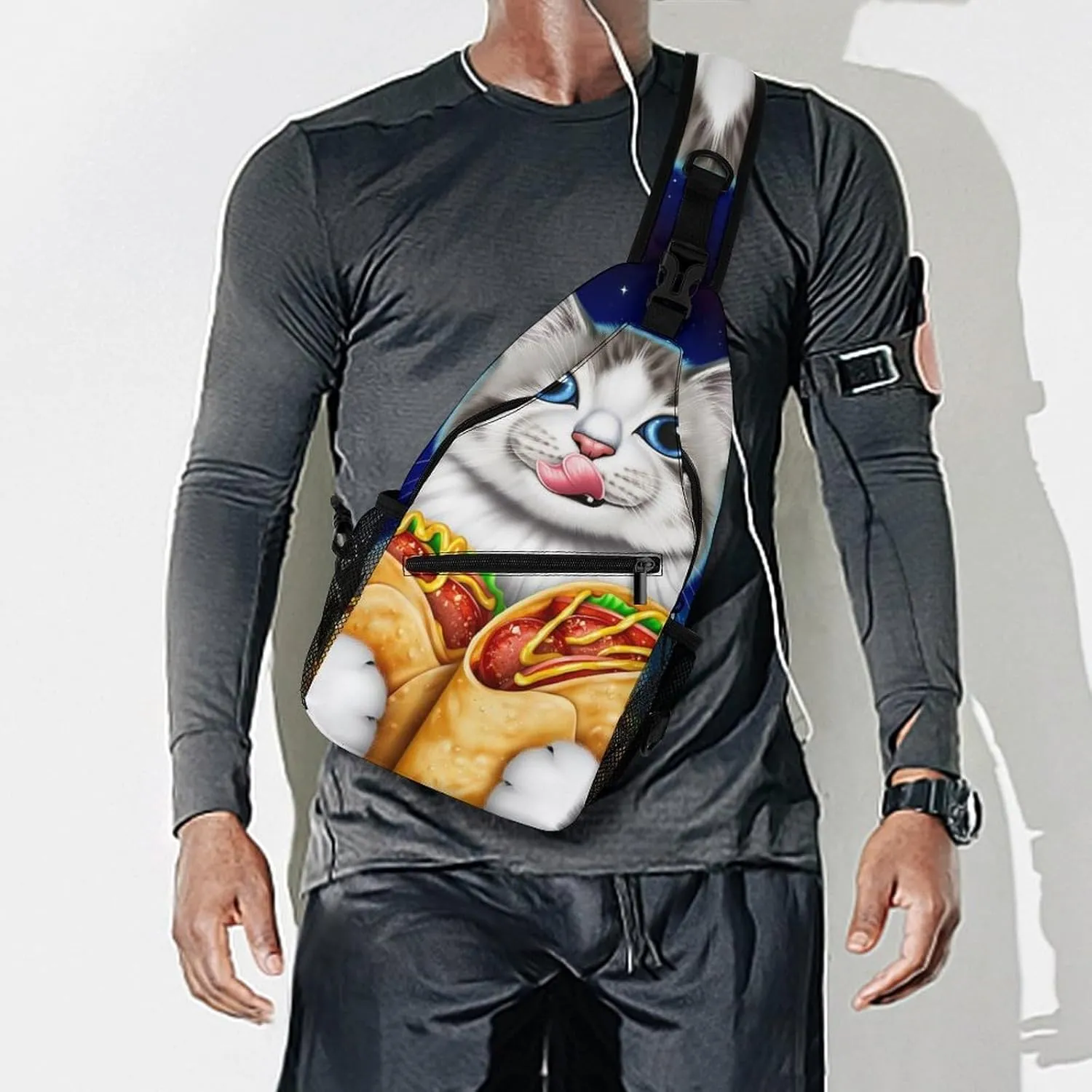 Ultra Lightweight Sling Bag Backpack Chest Day Bag Multipurpose Anti-Theft Backpacking for Outdoor Cycling Hiking Travel, Tool Backpack (Galaxy Taco Cat Pizza Art)