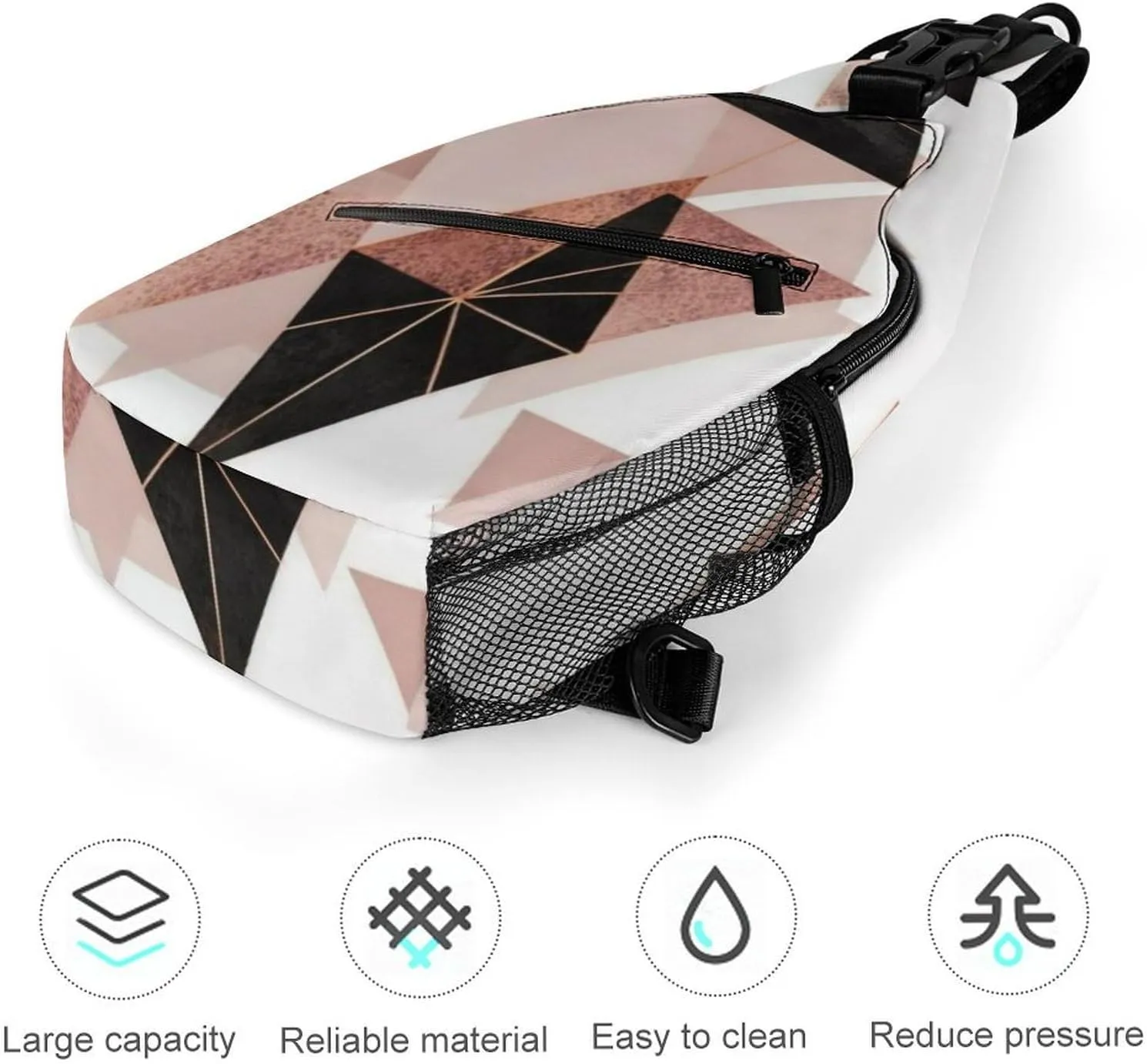 Ultra Lightweight Sling Bag Backpack Chest Day Bag Multipurpose Anti-Theft Backpacking for Outdoor Cycling Hiking Travel, Tool Backpack (Geometric Triangles Rose Gold White Art)