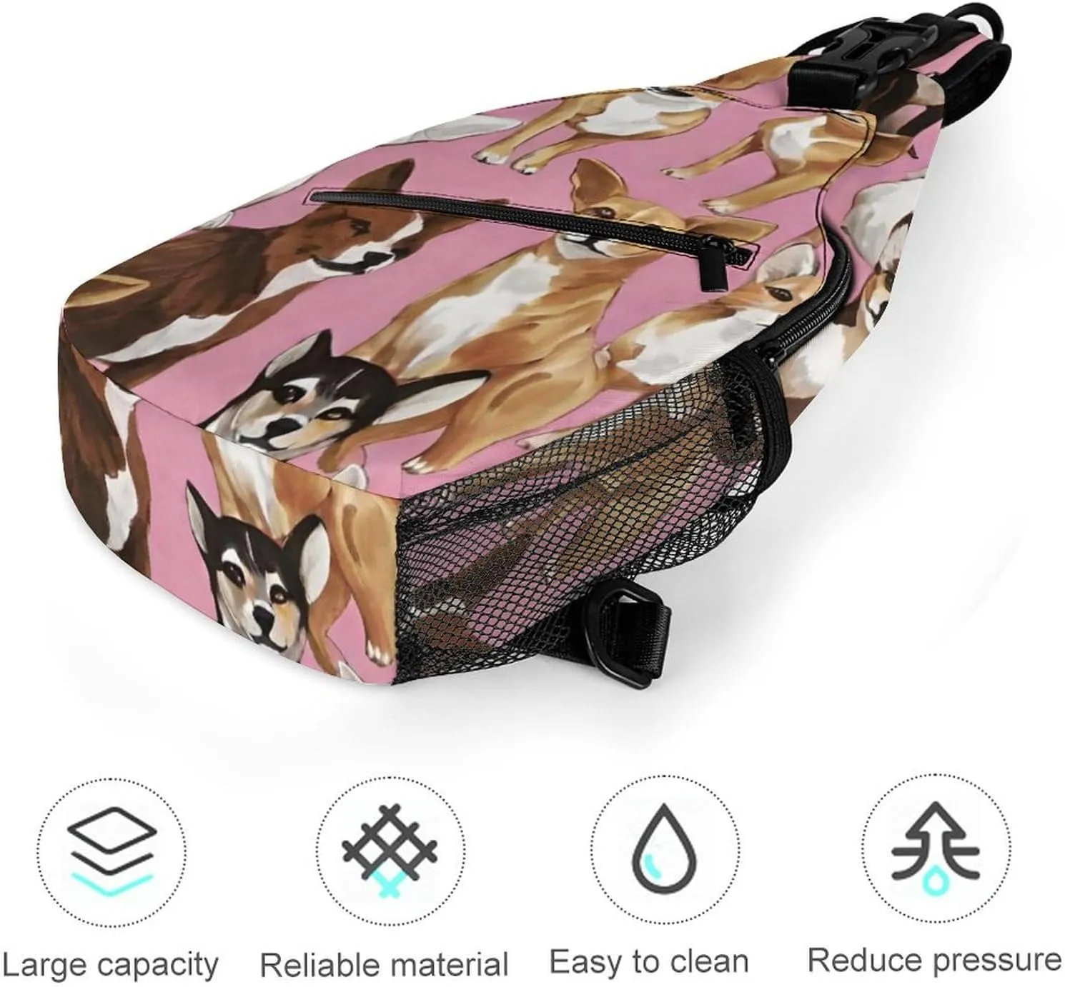 Ultra Lightweight Sling Shoulder Backpack Shoulder Crossbody Bag Chest Pack Multipurpose Anti-Theft Daypack for Outdoors Camping Hiking Trekking, Chiwawas Dog Pink Art