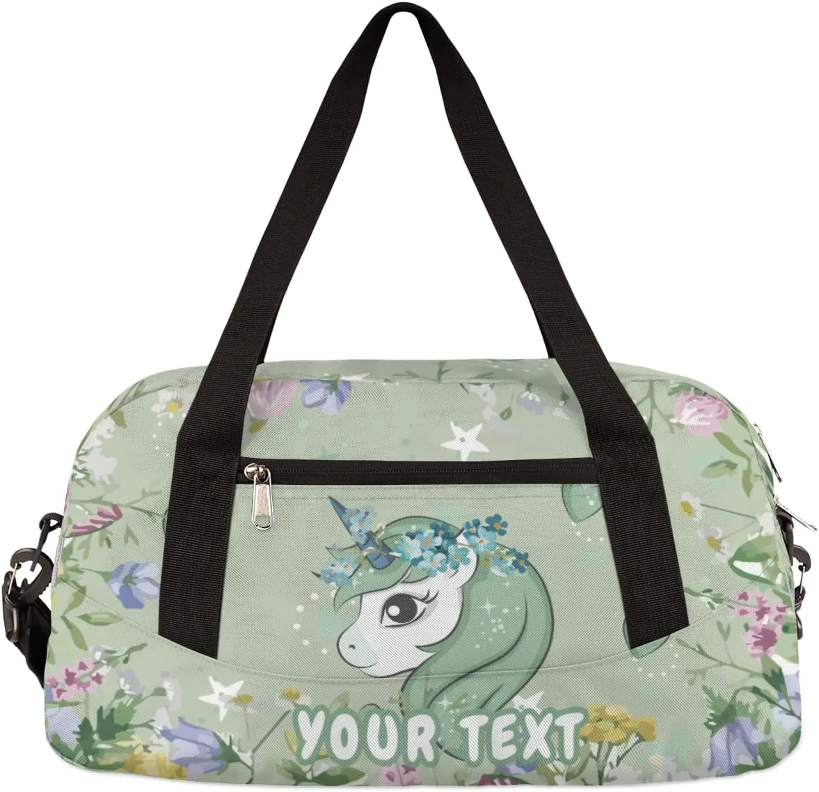 Unicorn Flowers Love Personalized Kids Duffel Bag for Girls Boys, bushes Customized Dance Bag Overnight Small Duffel Bag Carry On Weekend Sports Gym Travel Bag for School Practice Gymnastics Ballet