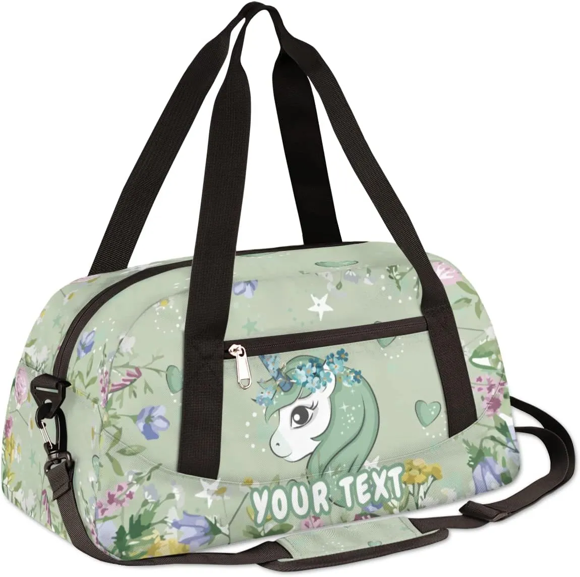 Unicorn Flowers Love Personalized Kids Duffel Bag for Girls Boys, bushes Customized Dance Bag Overnight Small Duffel Bag Carry On Weekend Sports Gym Travel Bag for School Practice Gymnastics Ballet