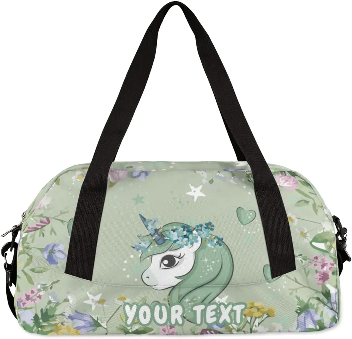 Unicorn Flowers Love Personalized Kids Duffel Bag for Girls Boys, bushes Customized Dance Bag Overnight Small Duffel Bag Carry On Weekend Sports Gym Travel Bag for School Practice Gymnastics Ballet