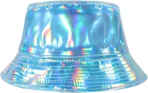 Unisex Black Bucket Hat Waterproof Rain Hat Reversible Shiny Rave Bucket Hat for Concert Festival