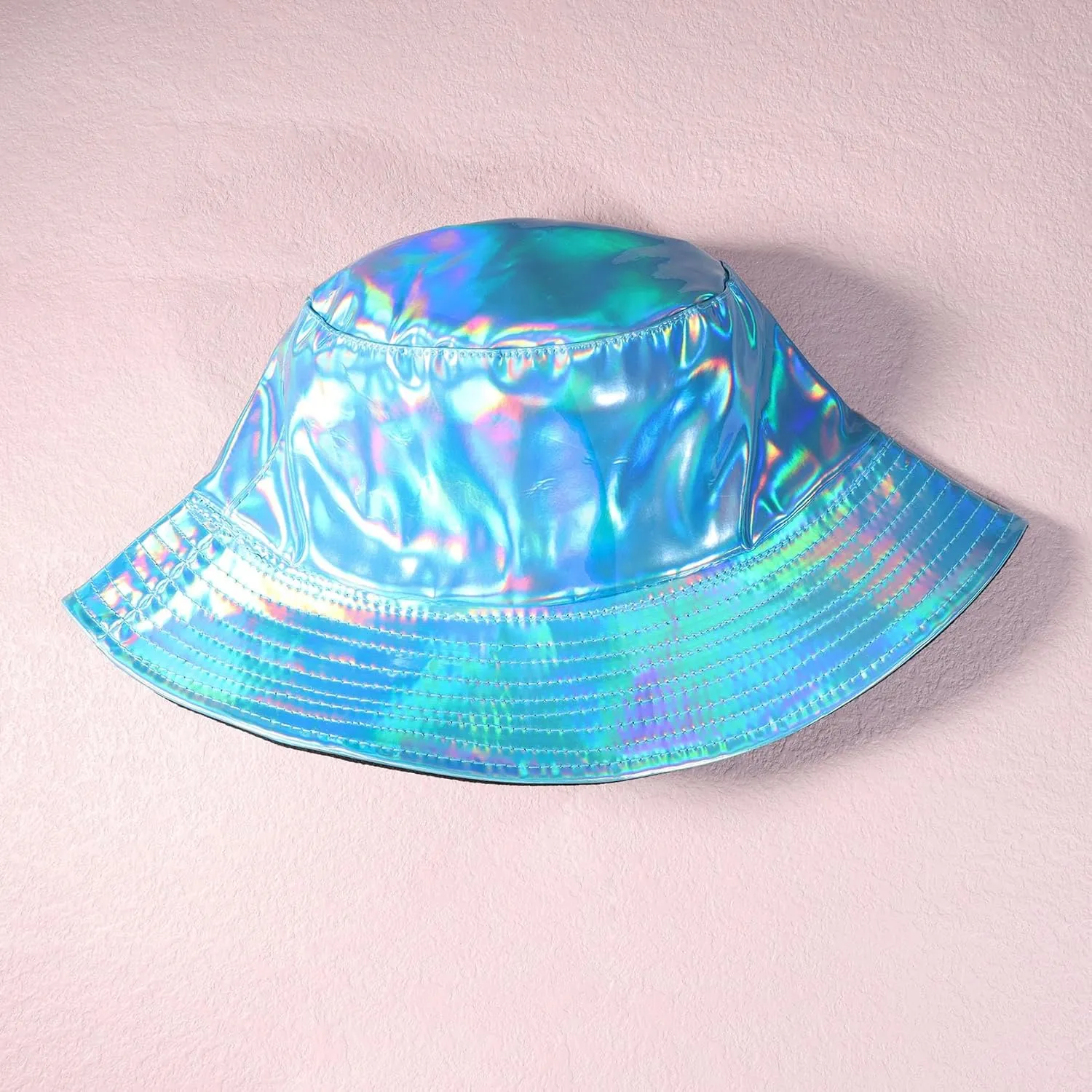 Unisex Black Bucket Hat Waterproof Rain Hat Reversible Shiny Rave Bucket Hat for Concert Festival