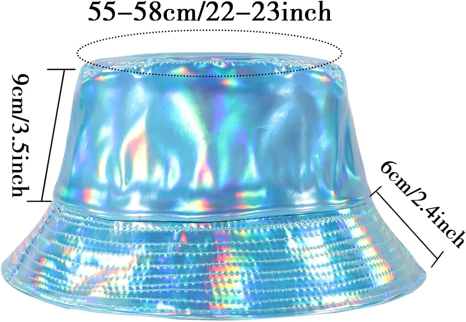 Unisex Black Bucket Hat Waterproof Rain Hat Reversible Shiny Rave Bucket Hat for Concert Festival