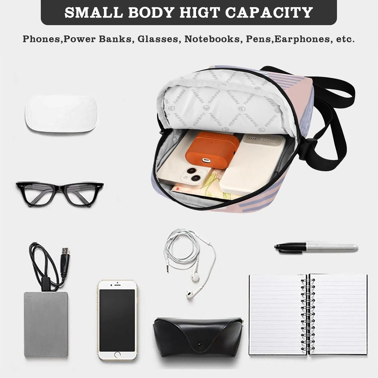 Unisex Crossbody Bag, Cream Color Durable Sling Side Shoulder bags for men women, One Size
