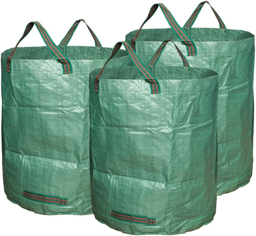 UNISTRENGH 3-Pack 72 Gallons Reusable Garden Waste Bags Gardening Garbage Bag Clean Up Tree Branches Leaves Yard Waste Storage Bag (3 x 72 Gallons, Green)