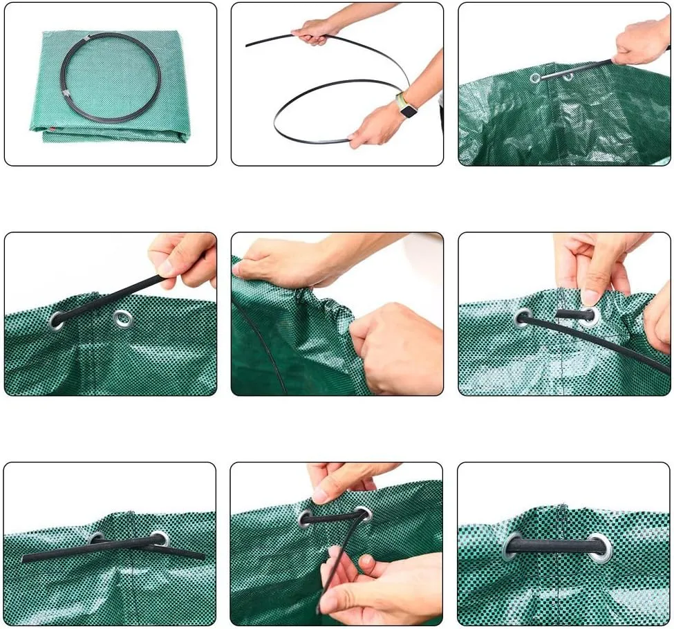 UNISTRENGH 3-Pack 72 Gallons Reusable Garden Waste Bags Gardening Garbage Bag Clean Up Tree Branches Leaves Yard Waste Storage Bag (3 x 72 Gallons, Green)
