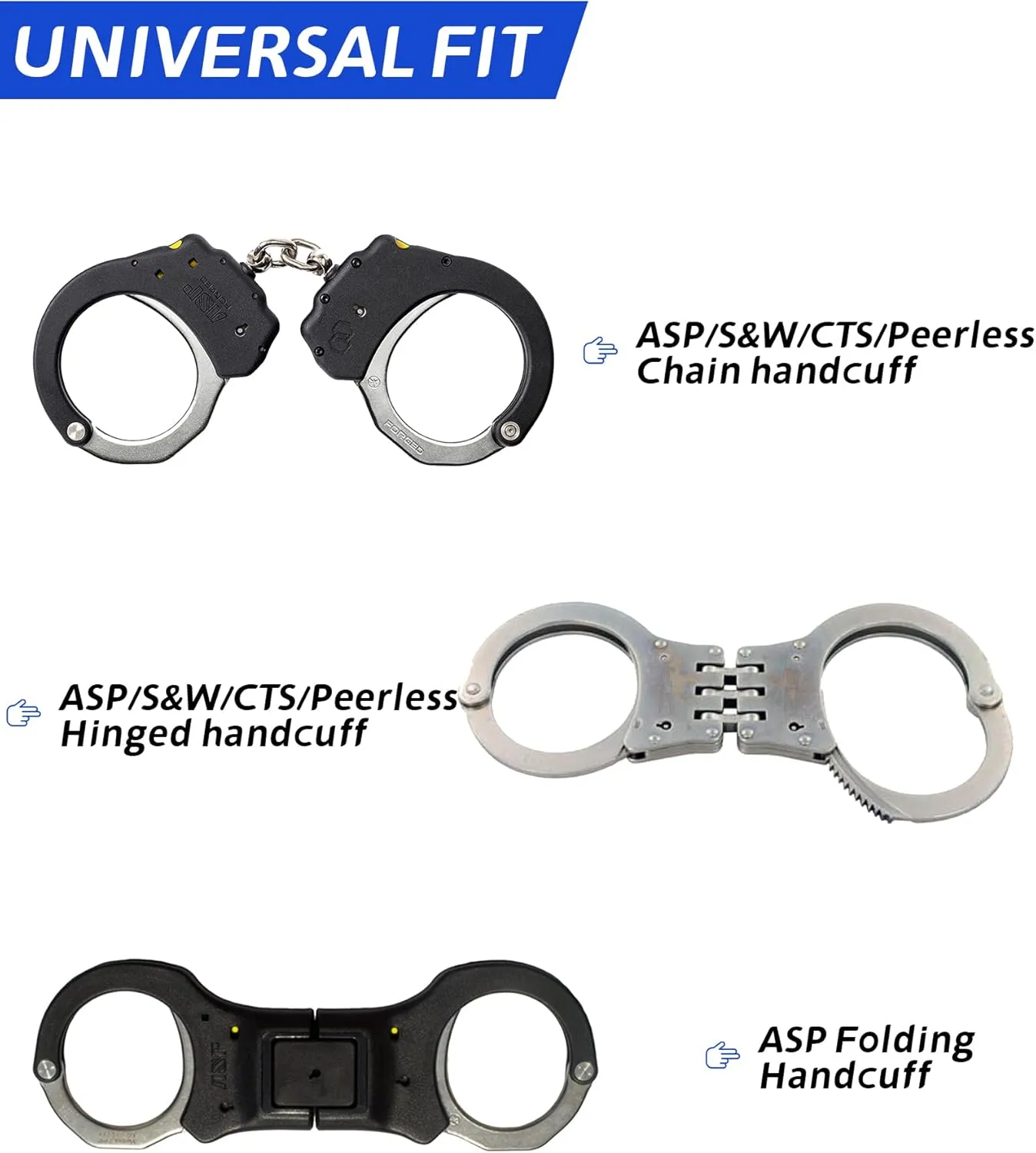 Universal Handcuff Case, Holsters Fit Chain/Hinged/Folding Cuffs, Open Top Paddle Holder for ASP S&W CTS Peerless, Law Enforcement Duty Belt Pouch With Lock Knob