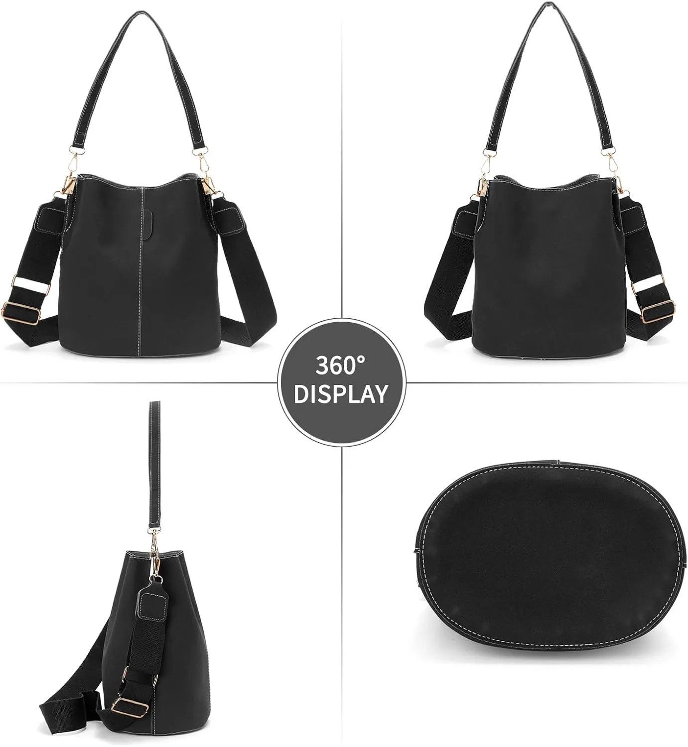 Valleycomfy Suede Bucket Purses for Women Tote Shoulder Bucket Bag