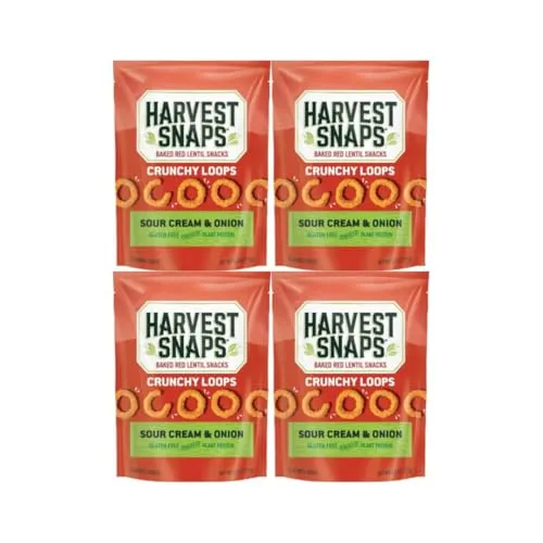 Veggie Chips Crunchy Loops 4-Pack, Sour Cream & Onion Flavor, Healthy Snack Pack, Gluten-Free, Protein-Packed, Plant-Based Snacks, Low-Calorie Crunchy Snack for Kids & Adults, 4 Count