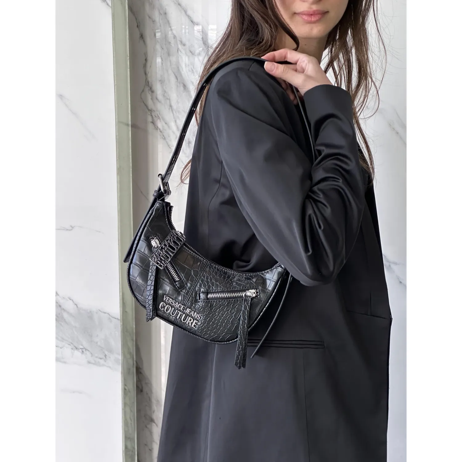 VERSACE JEANS COUTURE CROCO SHOULDER BAG