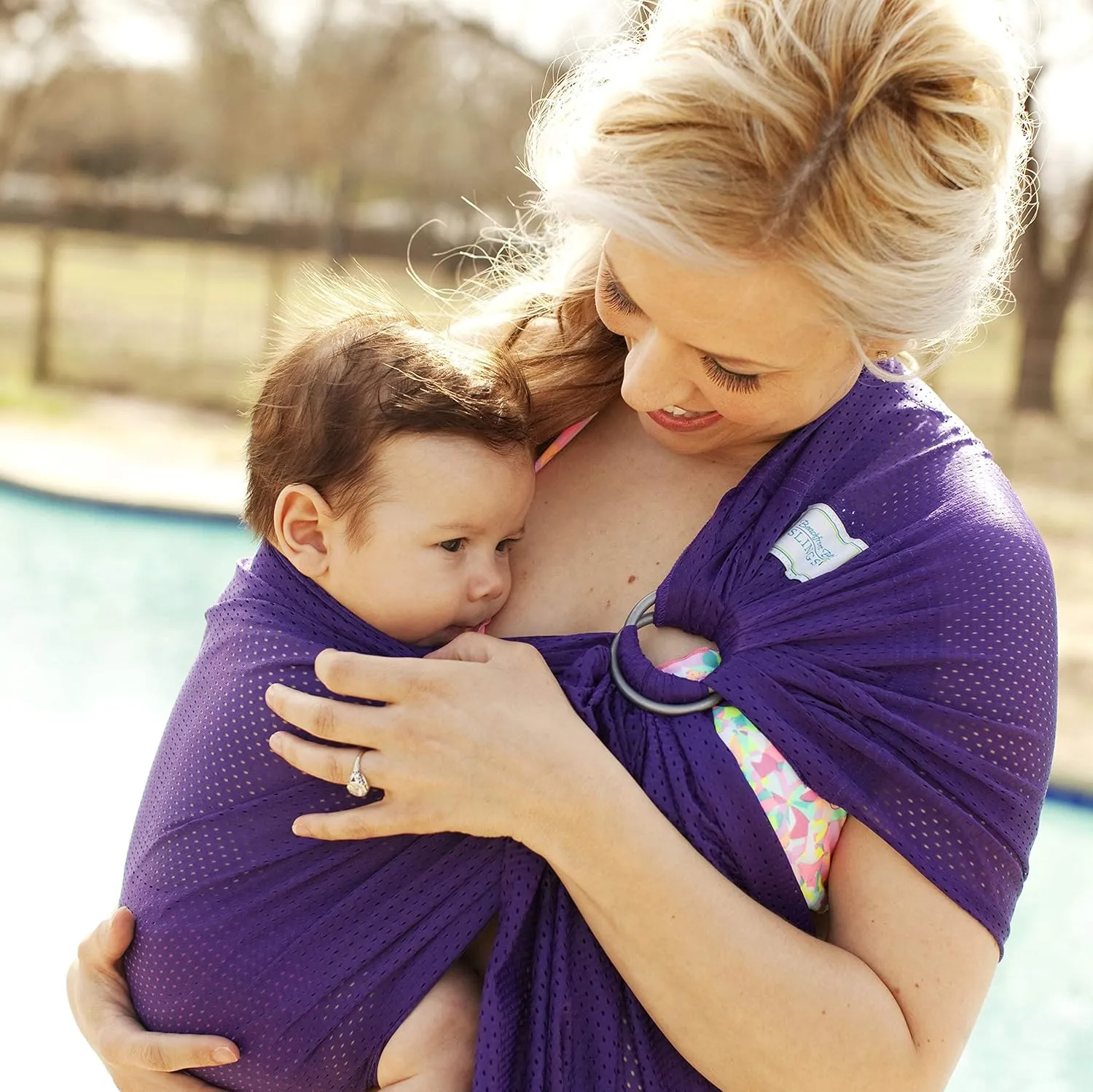 Versatile Water & Warm Weather Ring Sling Baby Carrier | Made in USA with Safety Tested Fabric & Aluminum Rings | Lightweight, Quick Dry & Breathable (Paradise Plum, X-Long)