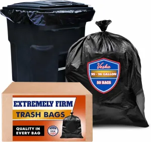 Veska 95 Gallon Trash Bags (Huge 50 Bags w/Ties) 95-96 Gallon Trash Bags Large Black Heavy Duty Can Liners, Large 90 Gal, 95 Gal, 96 Gal,100 Gallon Garbage Can Liners