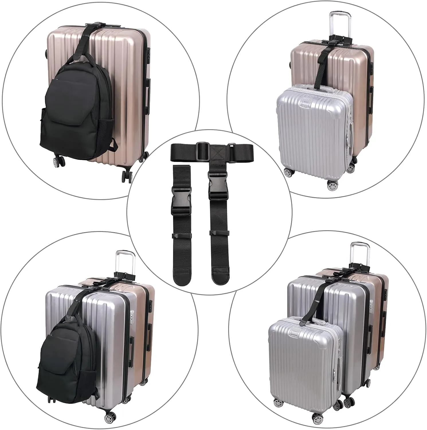 Vigorport Luggage Connector Straps, Add a Bag Suitcase Strap Belt, Luggage Clip Link, Multi Adjustable 1.5" W Travel Attachment Accessories for Carry on Bag Stacker - 2 Pack