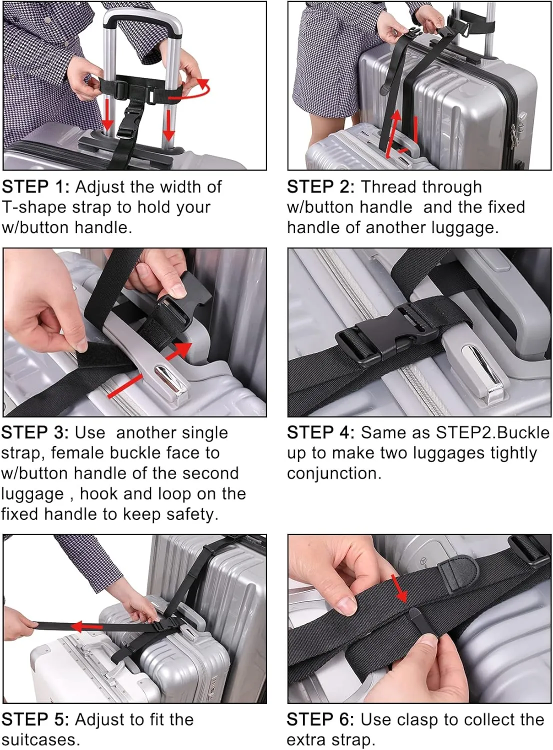 Vigorport Luggage Connector Straps, Add a Bag Suitcase Strap Belt, Luggage Clip Link, Multi Adjustable 1.5" W Travel Attachment Accessories for Carry on Bag Stacker - 2 Pack