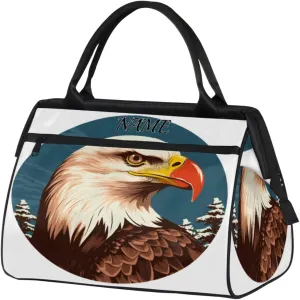 Vintage Eagle Snowfall Printing Travel Sports Bag for Women Essentials Customized Name Carry On Duffel Gym Bag Personalized Accessories Large Tote Weekender Bag Ladies Beach Waterproof Bag