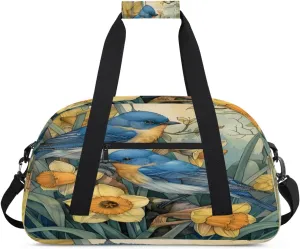 Vintage Floral Bird Gym Bag for Women Men, Sports Travel Duffel Bag Lightweight Workout Bag Carry On Overnight Weekender Bag
