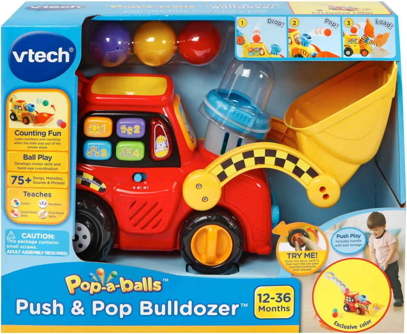 VTech Pop-a-Balls Push and Pop Bulldozer, Red