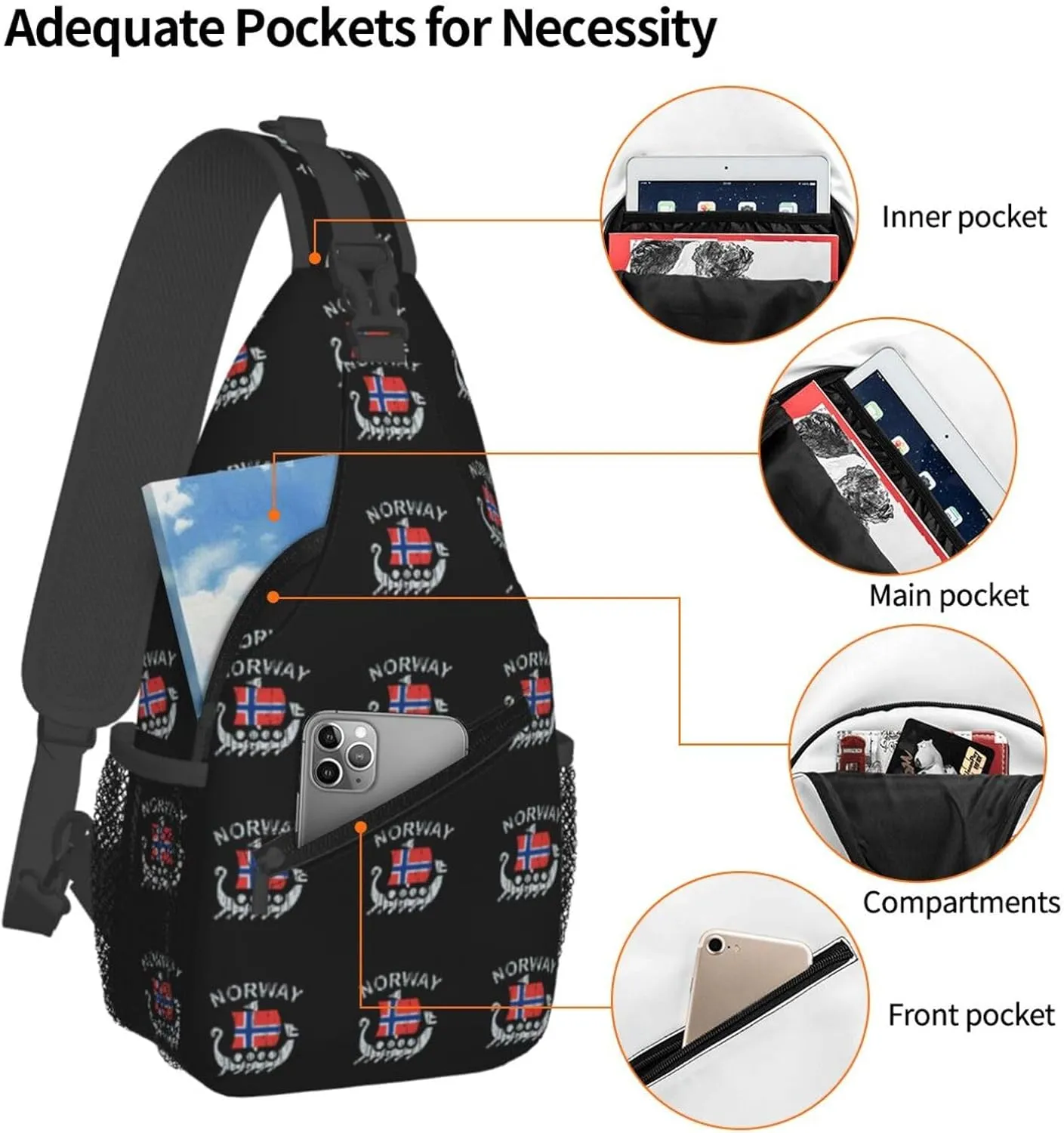 Washed Norwegian Flag Norway Dragon Boat Sling Bag Crossbody Backpack Shoulder Casual Daypack Bag for Men Women