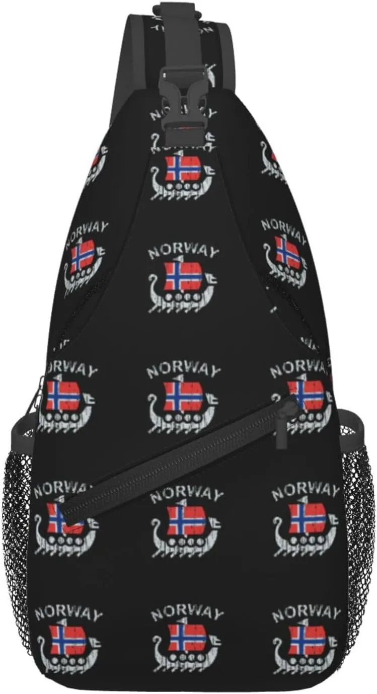 Washed Norwegian Flag Norway Dragon Boat Sling Bag Crossbody Backpack Shoulder Casual Daypack Bag for Men Women