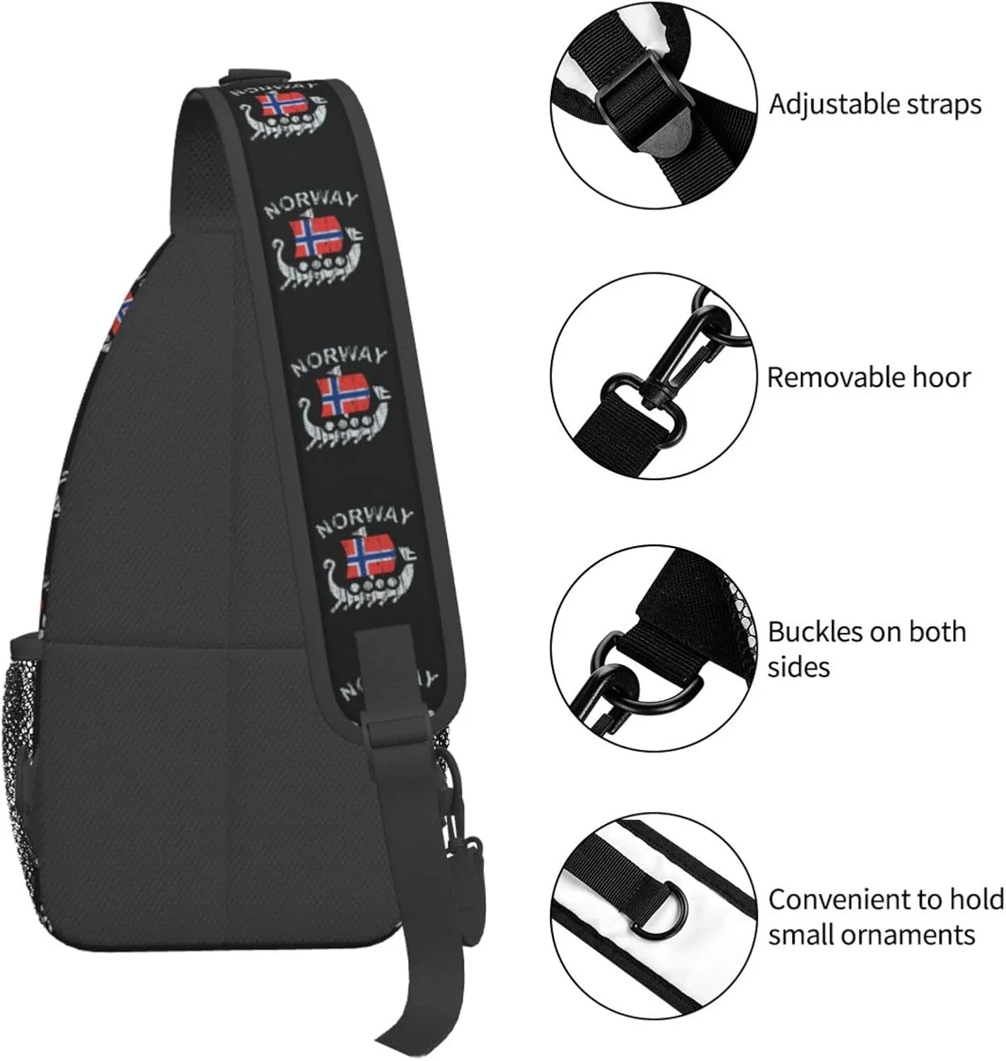 Washed Norwegian Flag Norway Dragon Boat Sling Bag Crossbody Backpack Shoulder Casual Daypack Bag for Men Women