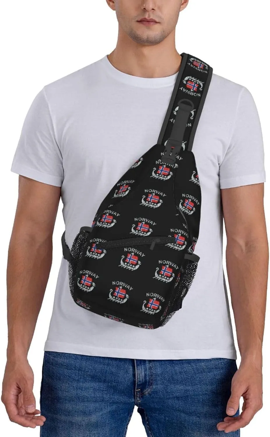 Washed Norwegian Flag Norway Dragon Boat Sling Bag Crossbody Backpack Shoulder Casual Daypack Bag for Men Women