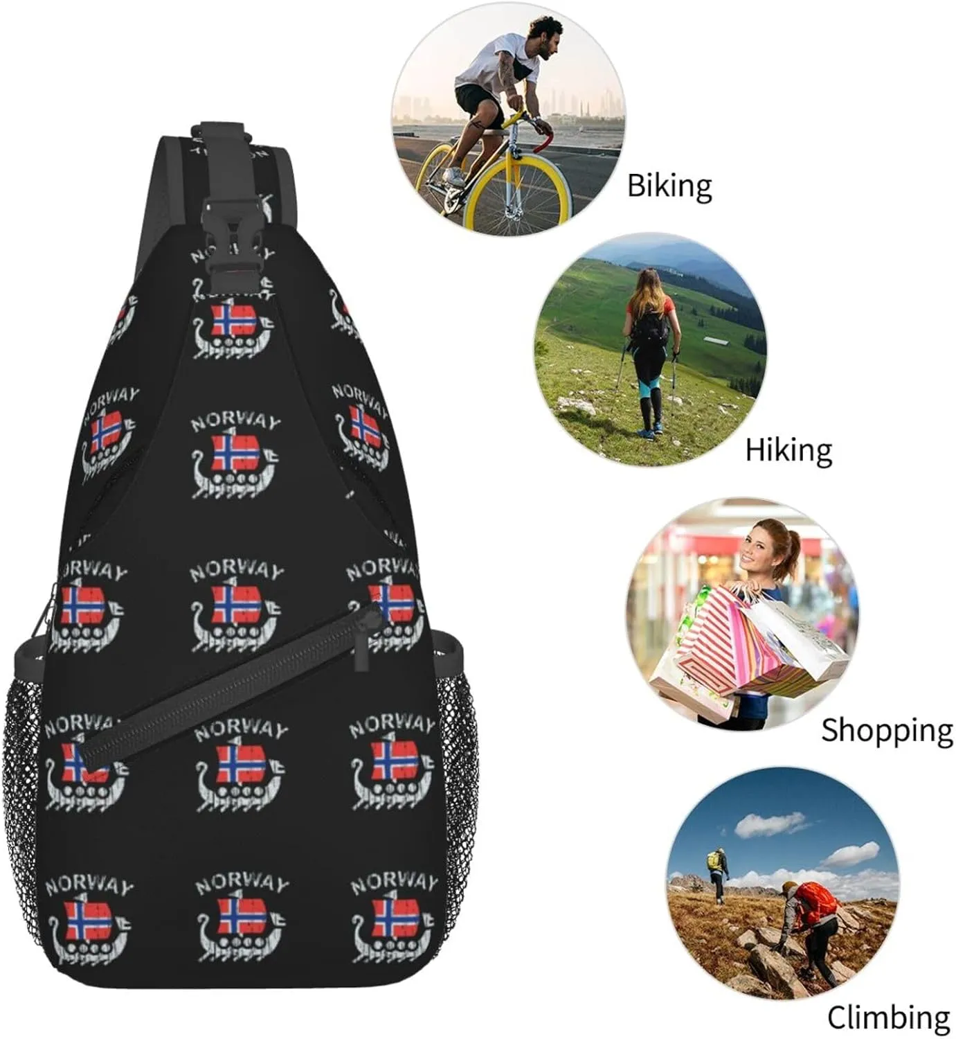 Washed Norwegian Flag Norway Dragon Boat Sling Bag Crossbody Backpack Shoulder Casual Daypack Bag for Men Women