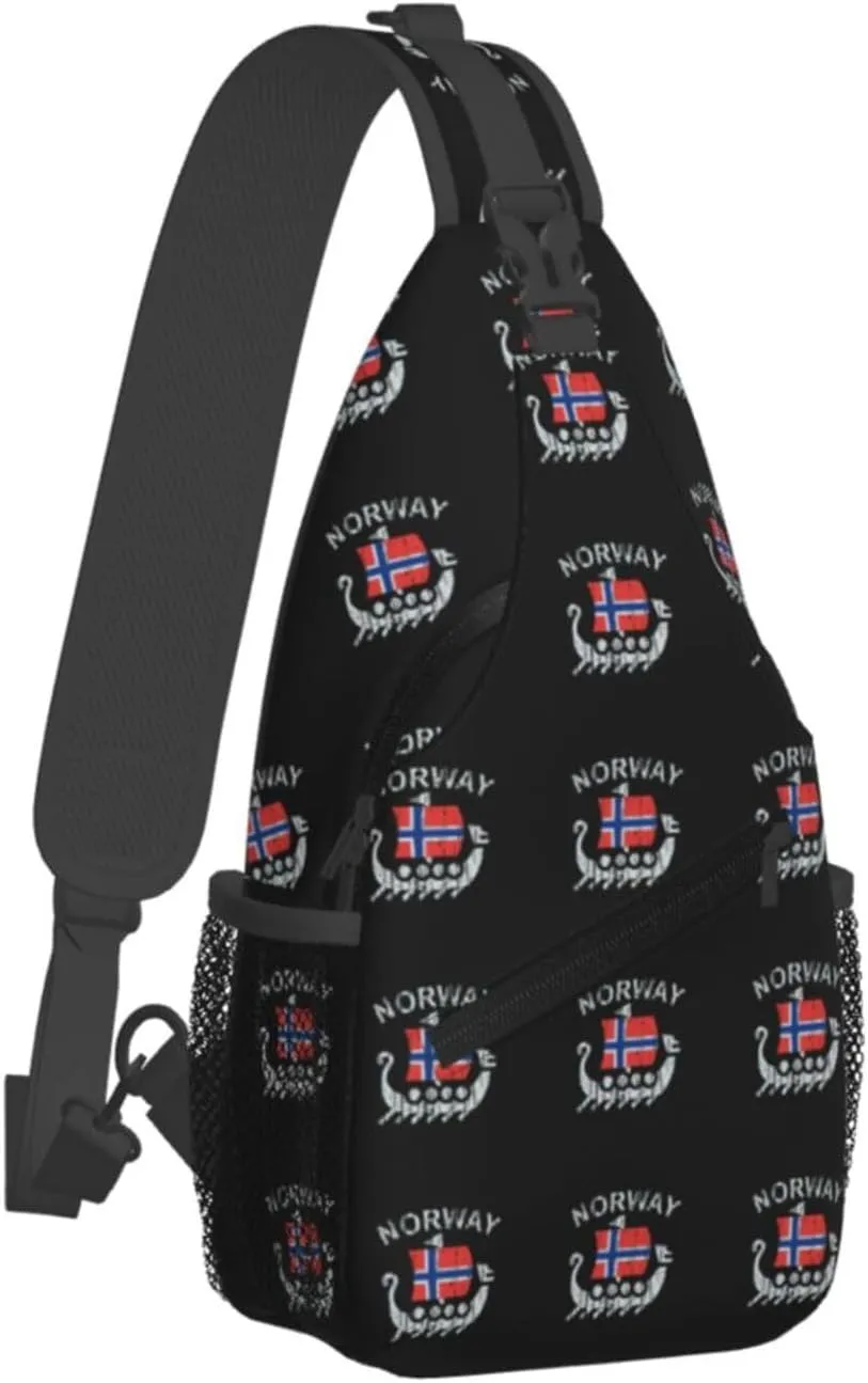 Washed Norwegian Flag Norway Dragon Boat Sling Bag Crossbody Backpack Shoulder Casual Daypack Bag for Men Women