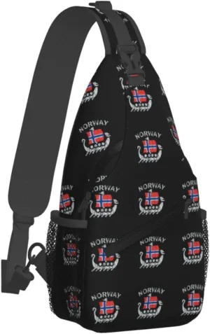 Washed Norwegian Flag Norway Dragon Boat Sling Bag Crossbody Backpack Shoulder Casual Daypack Bag for Men Women