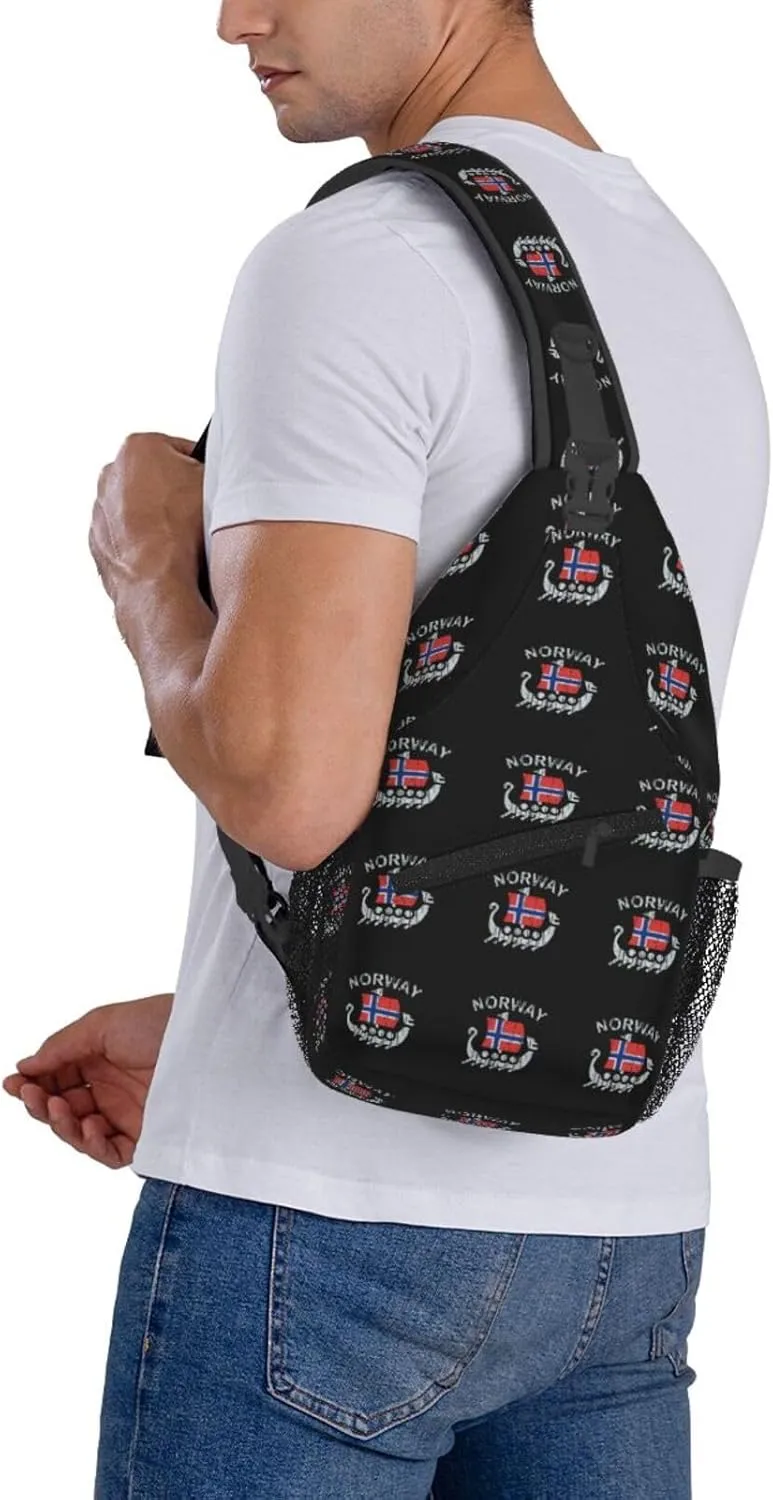 Washed Norwegian Flag Norway Dragon Boat Sling Bag Crossbody Backpack Shoulder Casual Daypack Bag for Men Women