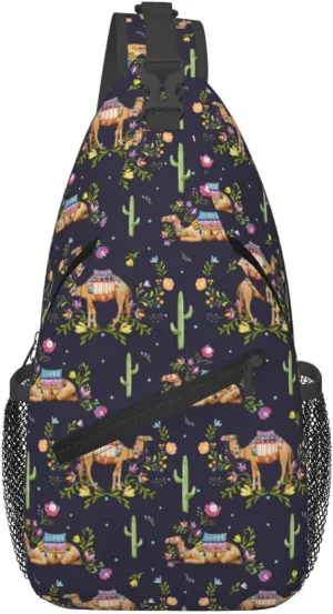 Watercolor Cute Camel Llama Chest Sling Bag Crossbody Shoulder Backpack Bag Gym Cycling Daypack Travel Hiking Cross Bag