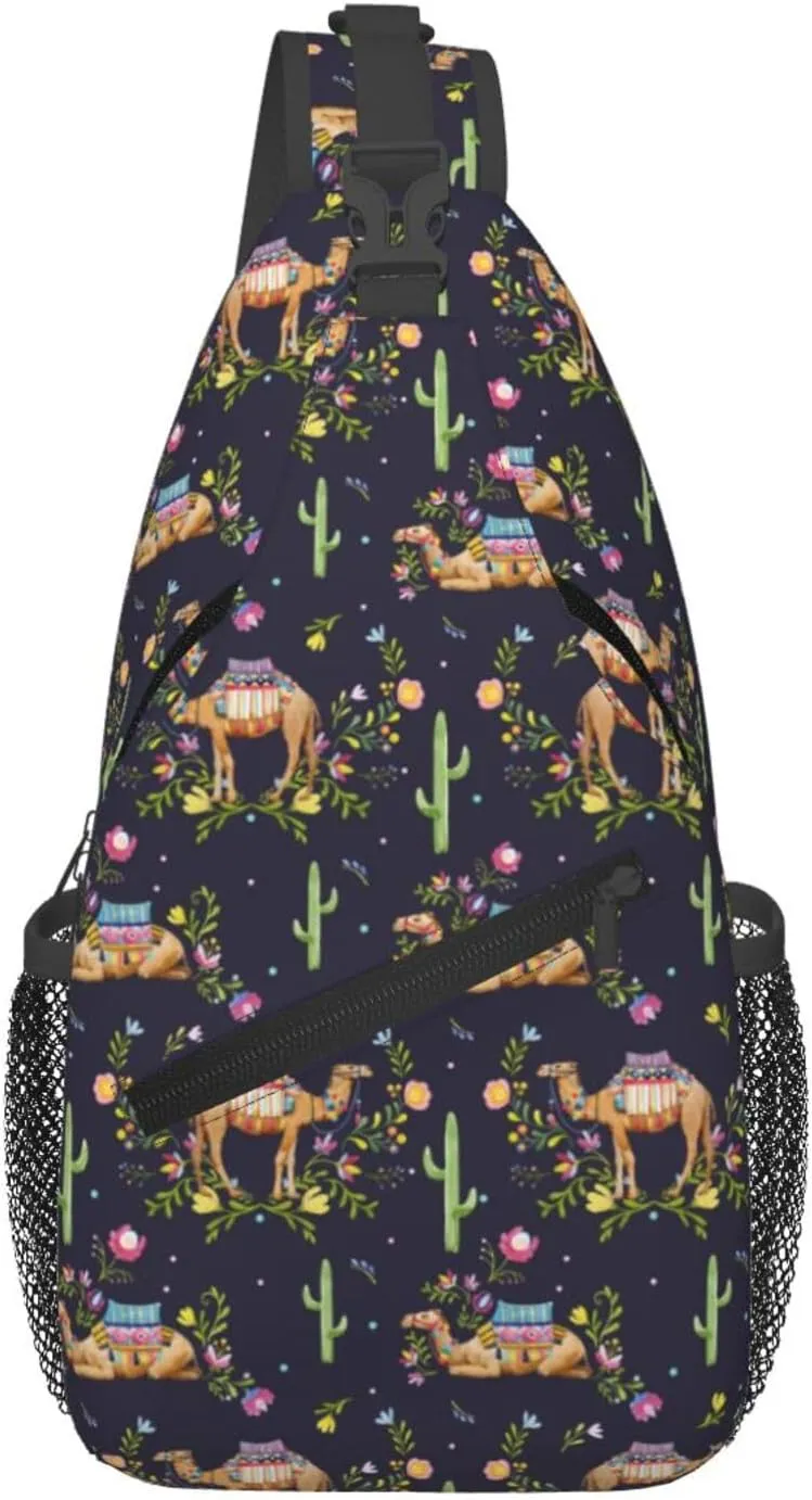 Watercolor Cute Camel Llama Chest Sling Bag Crossbody Shoulder Backpack Bag Gym Cycling Daypack Travel Hiking Cross Bag