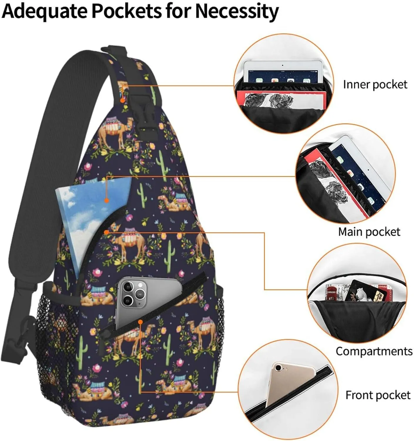 Watercolor Cute Camel Llama Chest Sling Bag Crossbody Shoulder Backpack Bag Gym Cycling Daypack Travel Hiking Cross Bag