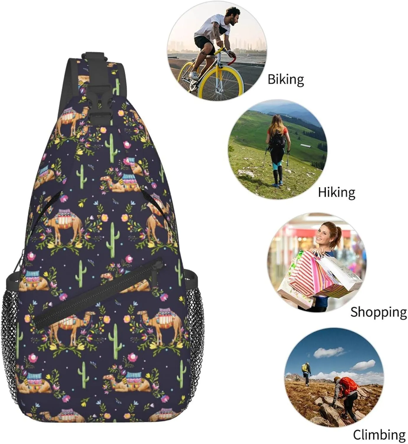 Watercolor Cute Camel Llama Chest Sling Bag Crossbody Shoulder Backpack Bag Gym Cycling Daypack Travel Hiking Cross Bag