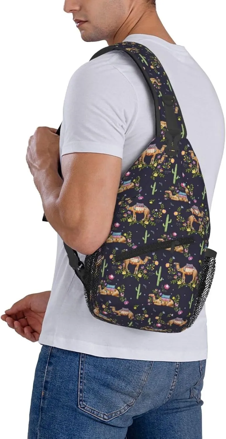 Watercolor Cute Camel Llama Chest Sling Bag Crossbody Shoulder Backpack Bag Gym Cycling Daypack Travel Hiking Cross Bag